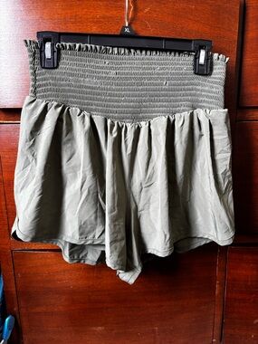 aerie/ offline Olive Green Smocked High-Waist Athletic Shorts